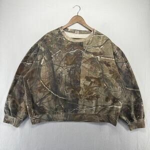 Vintage Liberty Camo Sweatshirt Mens 2XL Boxy Brown Crewneck All over Blank y2k